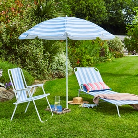 Blue and White Striped Beach Parasol